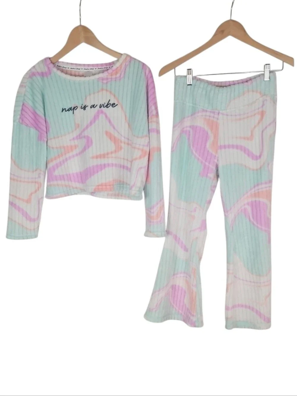 Girl's Justice Matching Pajama Set Top Pants Cozy Fleece Pink Multi Winter L